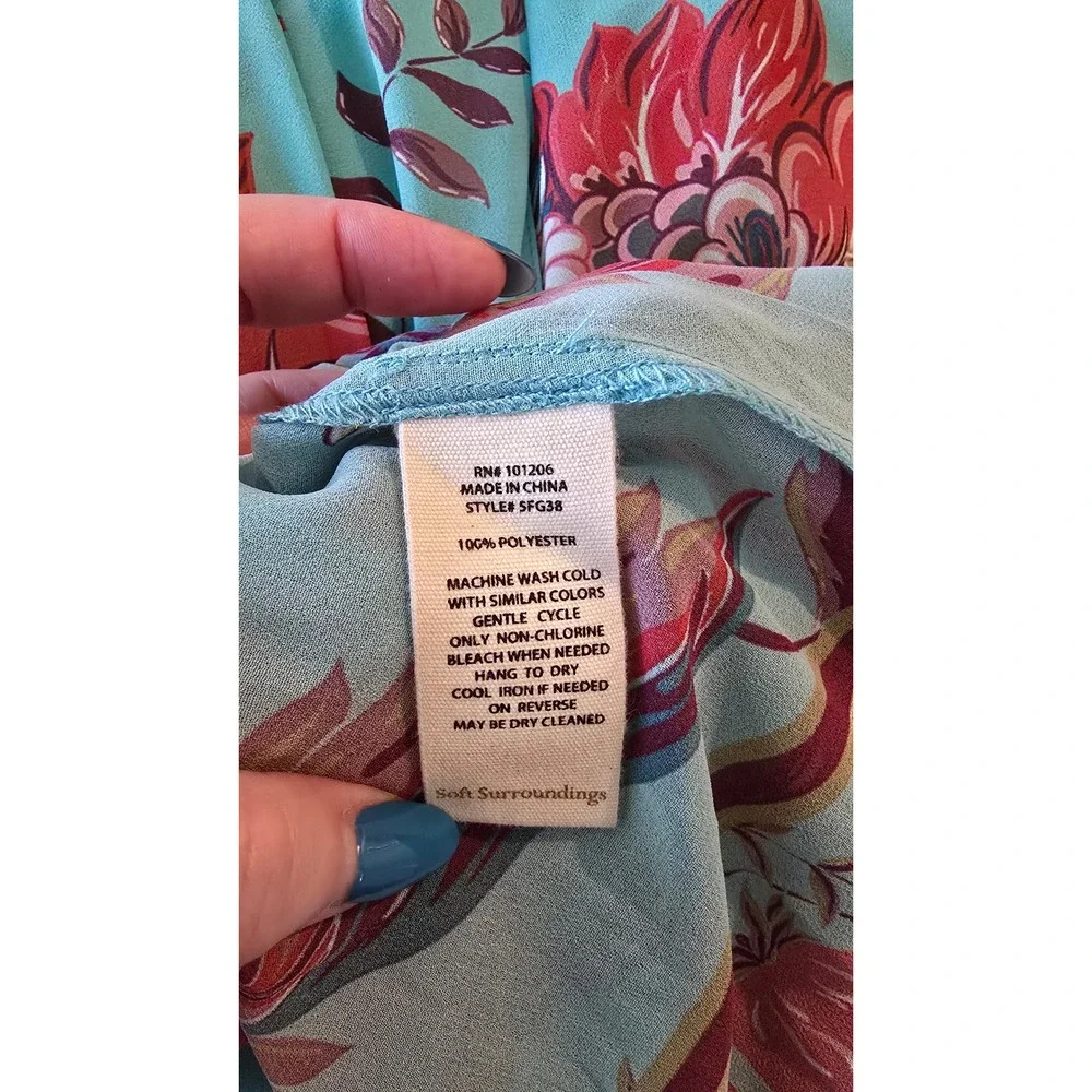 Soft Surroundings Floral Button Down Maxi Dress Turquoise Red Plus Size 3X - Picture 11 of 11